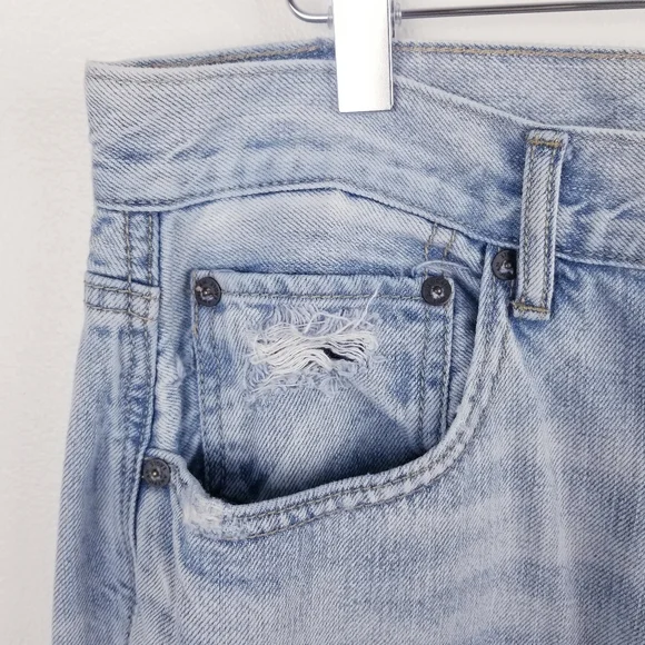 American Eagle 90s Boyfriend Light Wash Distressed Jeans size 12 X-Long - Picture 7 of 11